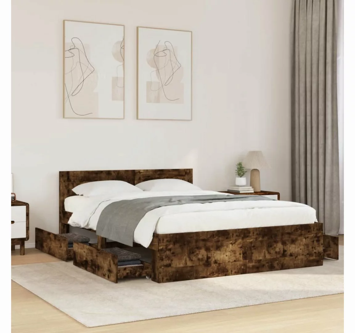 vidaXL Bett, Bettgestell mit Kopfteil Räuchereiche 120x190 cm Holzwerkstoff günstig online kaufen