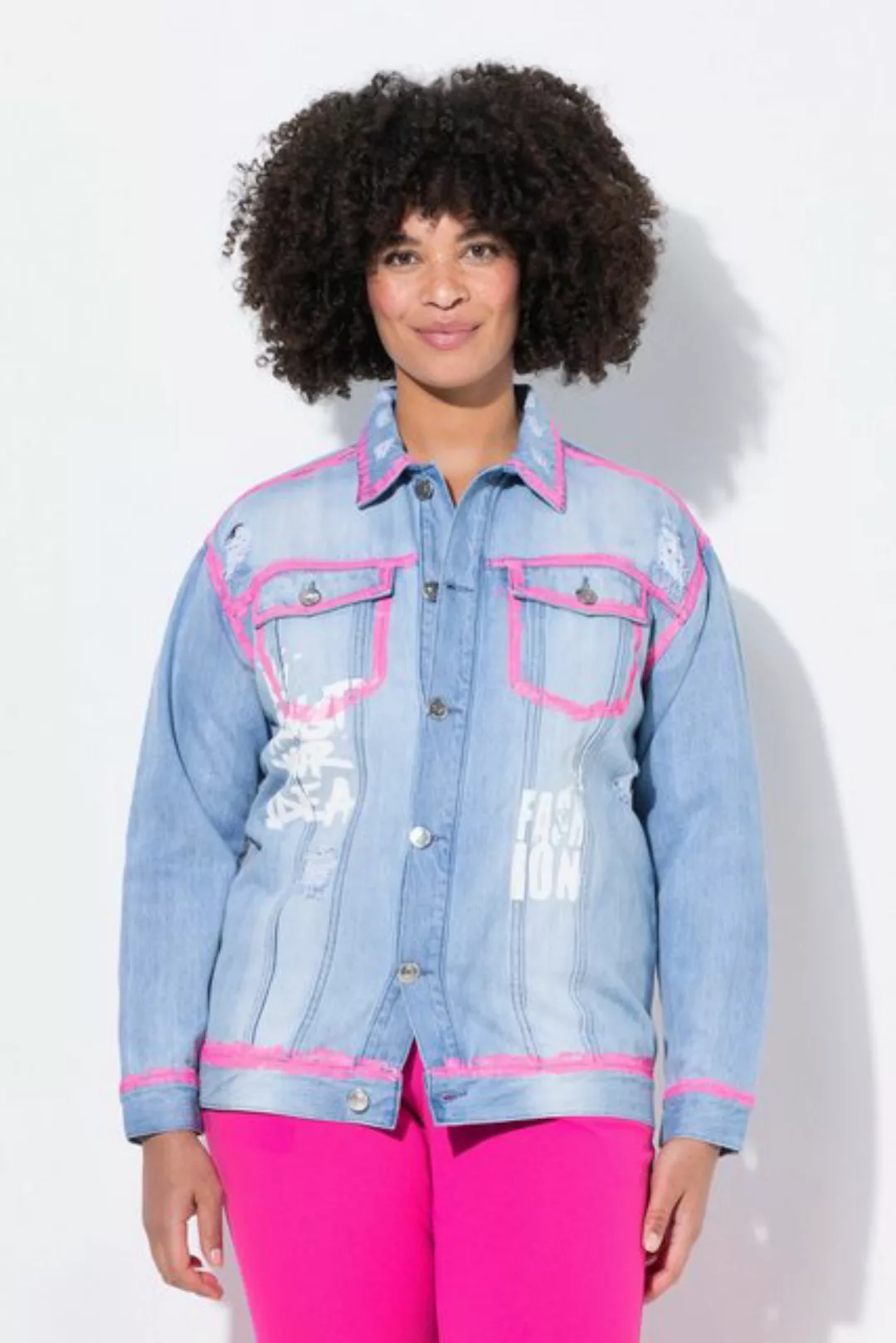 Angel of Style Sommerjacke Jeansjacke oversized Schriftzug Neon-Kanten günstig online kaufen