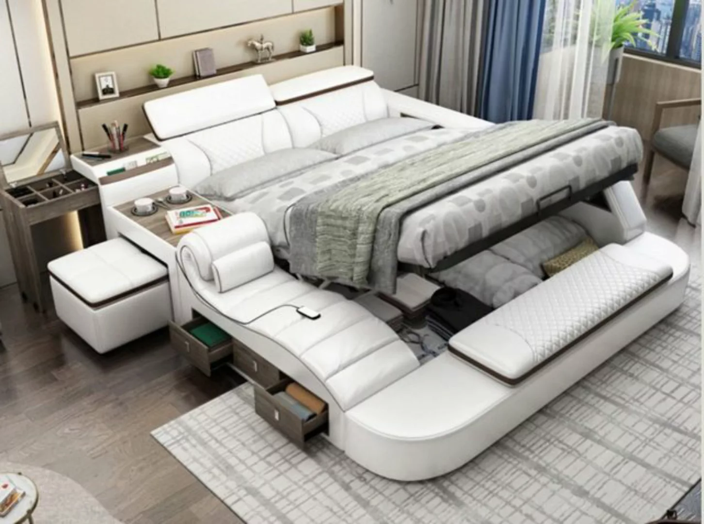 JVmoebel Bett, Multifunktions Bett Bluetooth Boxen Luxus Design Leder Bette günstig online kaufen