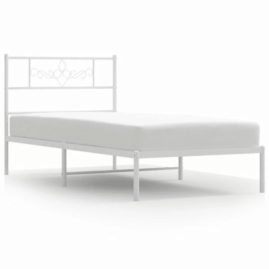 vidaXL Bettgestell, Bettrahmen mit Kopfteil Metall Weiß 100x190 cm günstig online kaufen