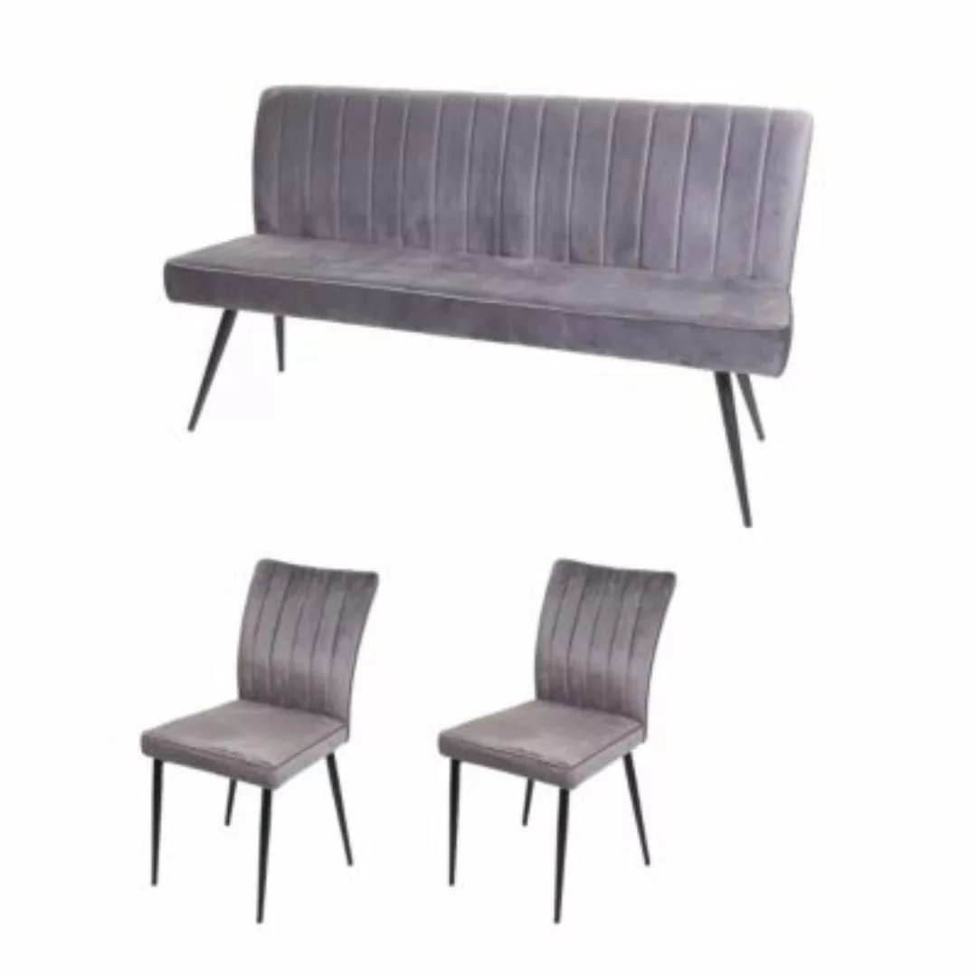 HWC Mendler Esszimmer-Set 2er-Set Stuhl+Sitzbank grau günstig online kaufen