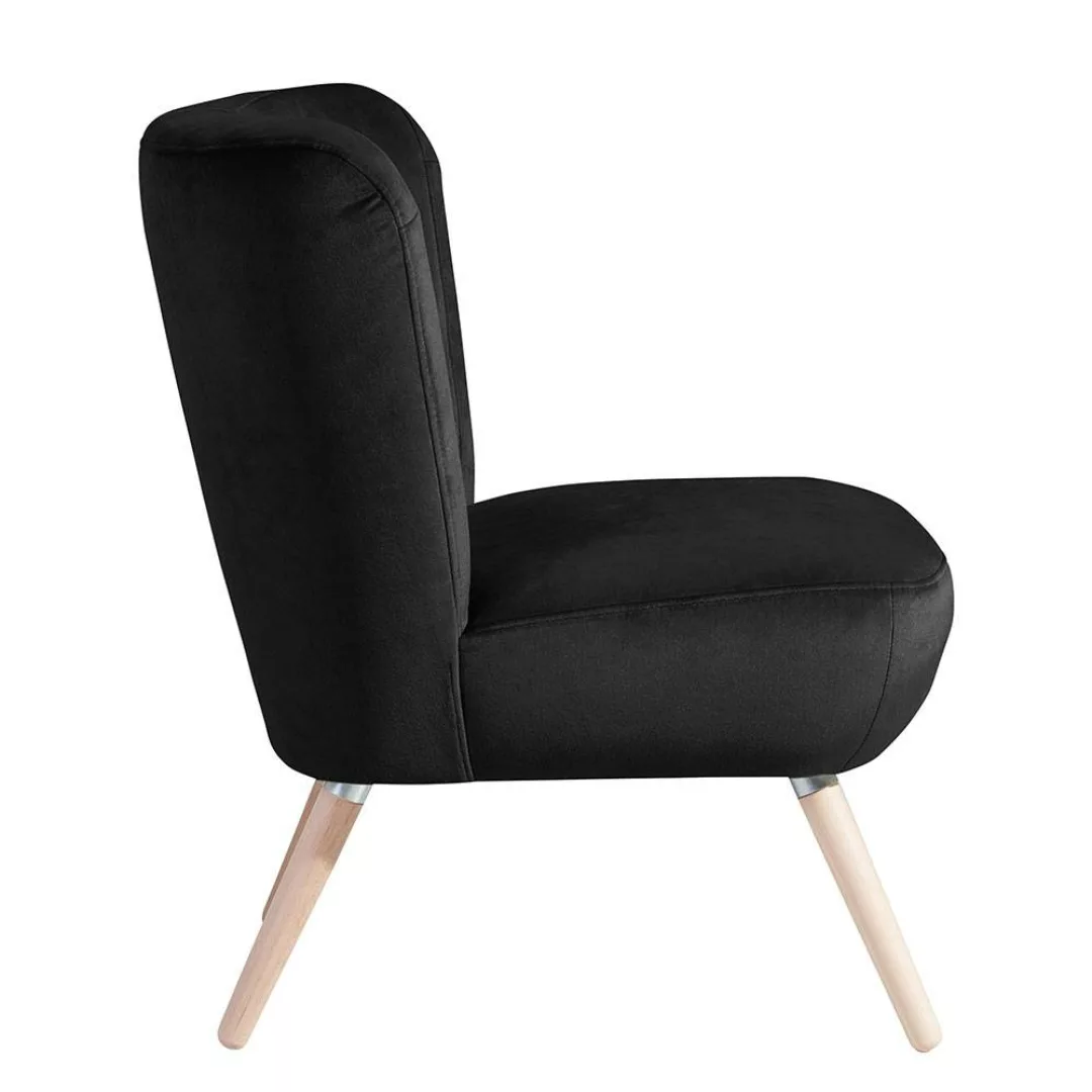 Samtvelours Sessel schwarz im Retrostil Vierfußgestell aus Holz günstig online kaufen