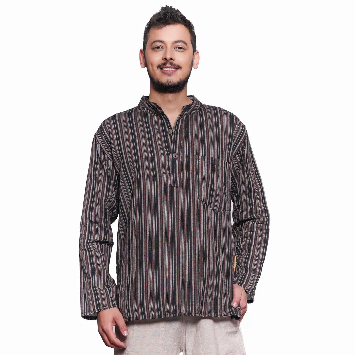 SIMANDRA Streifenhemd Herren Kurta Klassisch Gestreift Braun günstig online kaufen