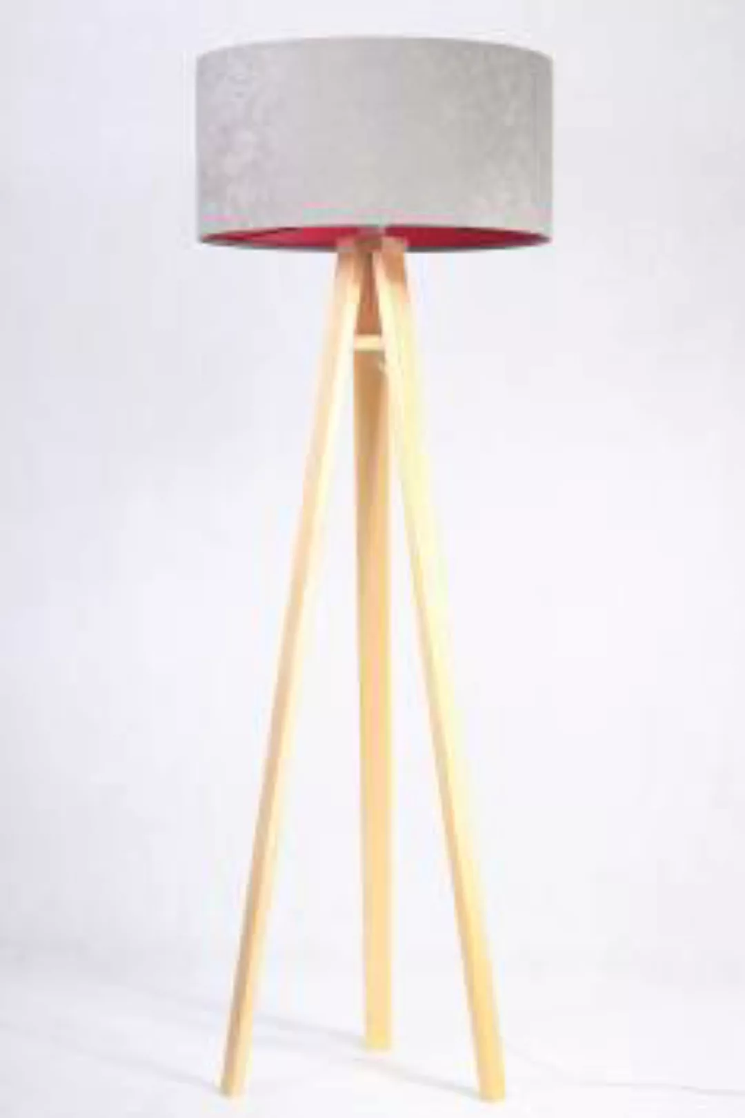 Stehlampe Dreibein Holzleuchte Grau Pink Retro 145cm günstig online kaufen