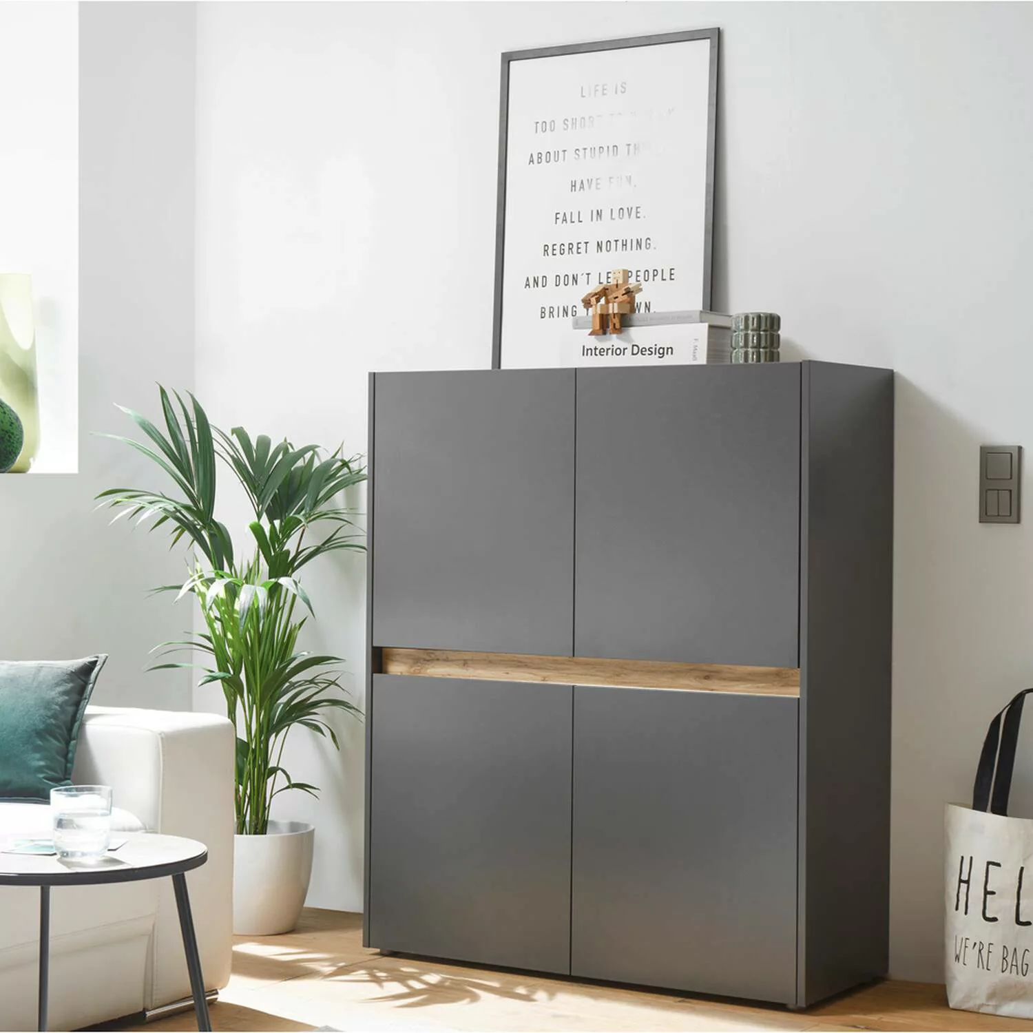 Lomadox Highboard Esszimmer CRISP-61 in anthrazit mit Absetzungen in Wotan günstig online kaufen