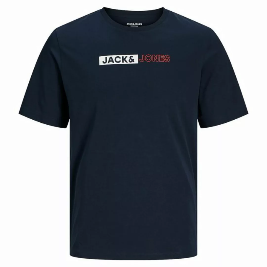 Jack & Jones Rundhalsshirt Große Größen Herren T-Shirt navy Brustprint Jack günstig online kaufen