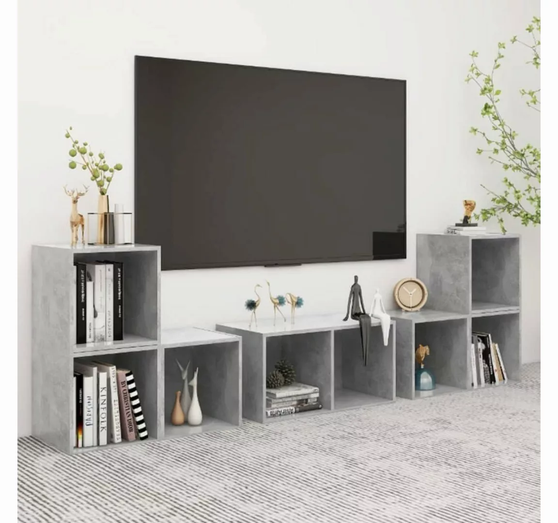 vidaXL TV-Schrank 6-tlg. TV-Schrank-Set Betongrau Holzwerkstoff (1-St) günstig online kaufen