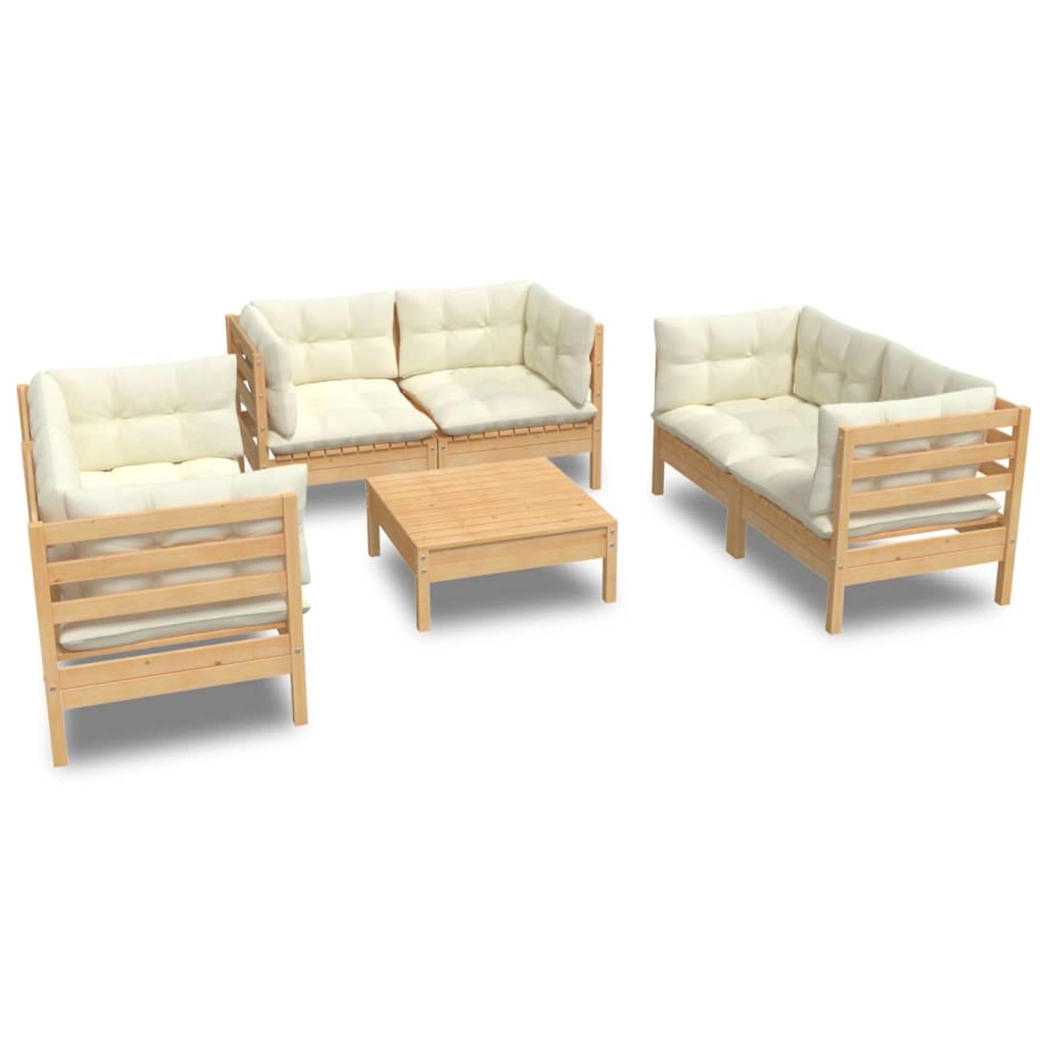 vidaXL 7-tlg Garten-Lounge-Set mit Creme Kissen Massivholz Kiefer Modell 4 günstig online kaufen