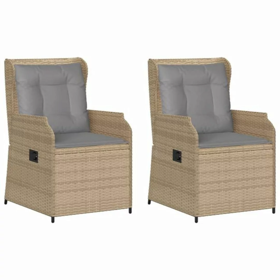 vidaXL Loungesofa Gartensessel mit Kissen 2 Stk. Verstellbar Beige Poly Rat günstig online kaufen