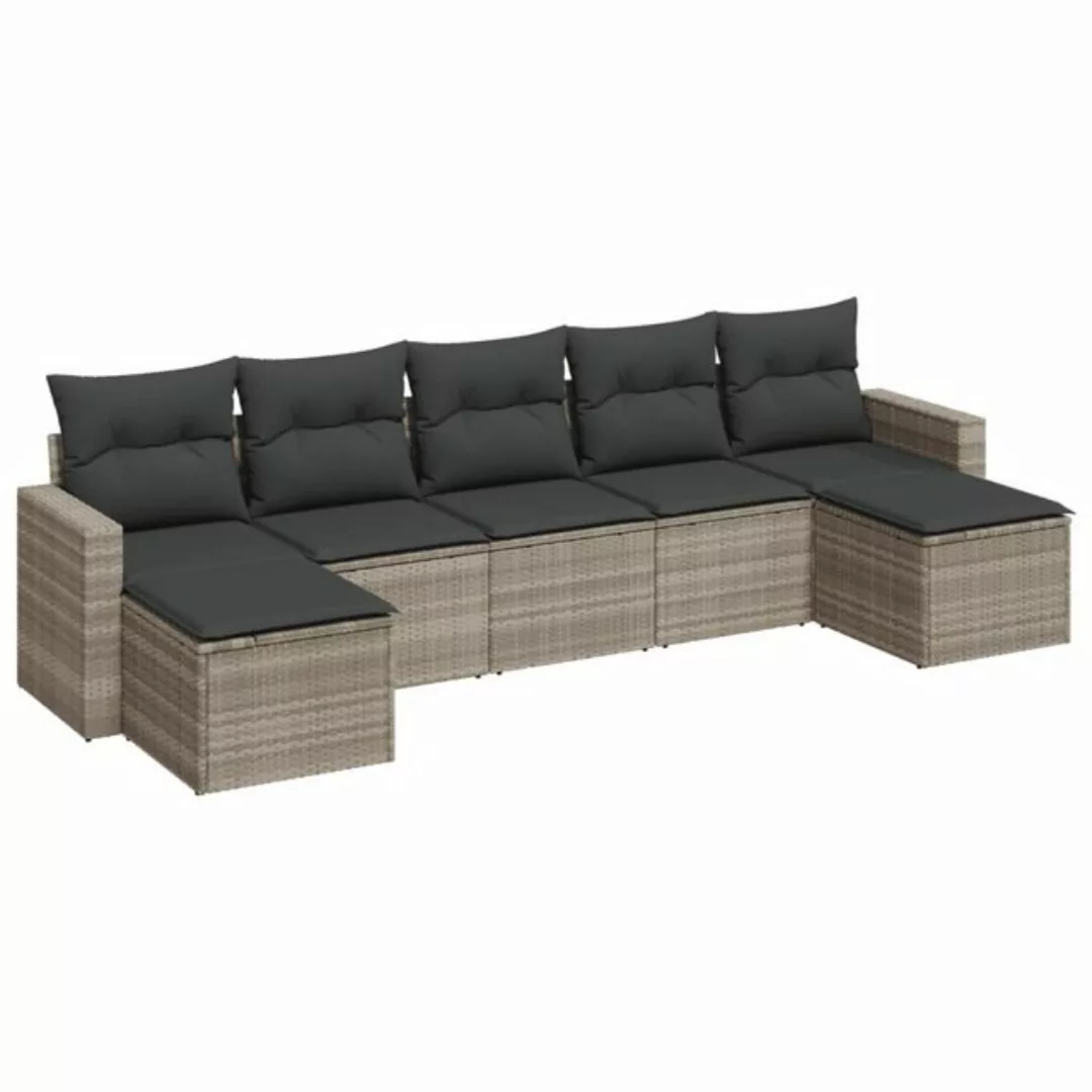 vidaXL Sofaelement 7-tlg. Garten-Sofagarnitur mit Kissen Hellgrau Poly Ratt günstig online kaufen