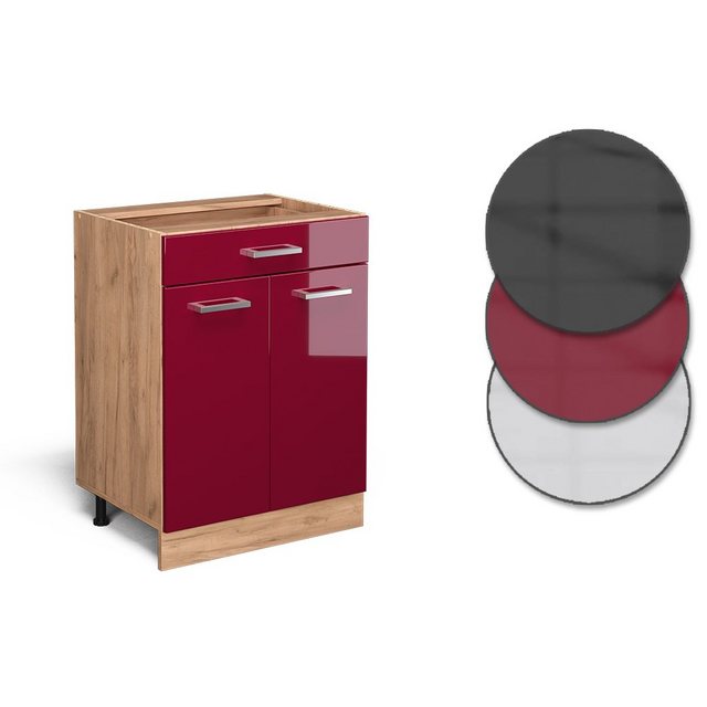 Vicco Unterschrank R-Line, Bordeaux Hochglanz/Goldkraft Eiche, 60 cm AP Mar günstig online kaufen