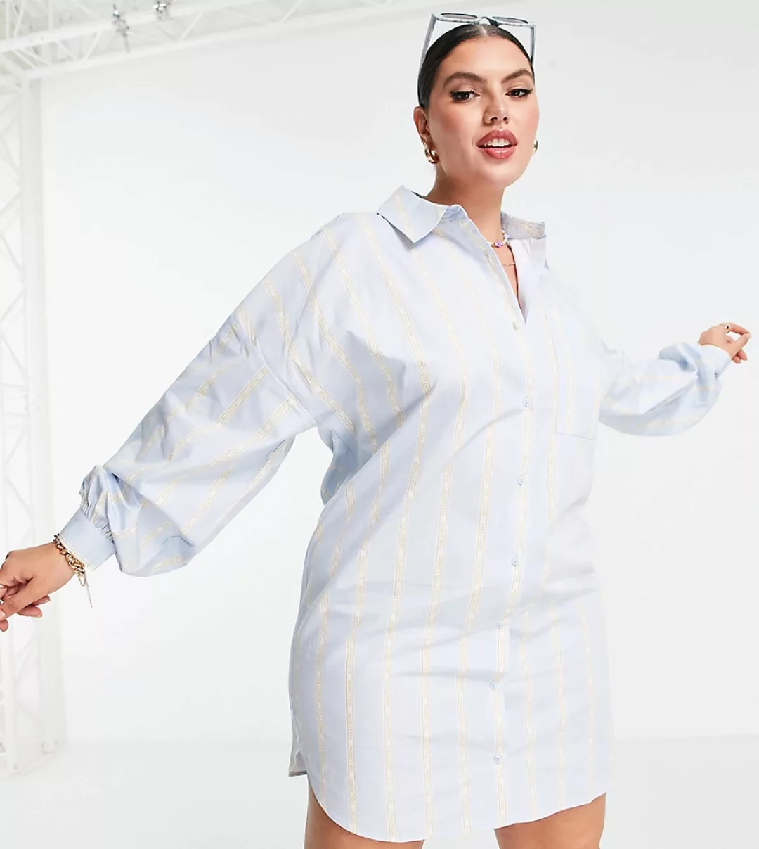 COLLUSION Plus ‑ Mini-Hemdkleid mit Streifen in Blau günstig online kaufen