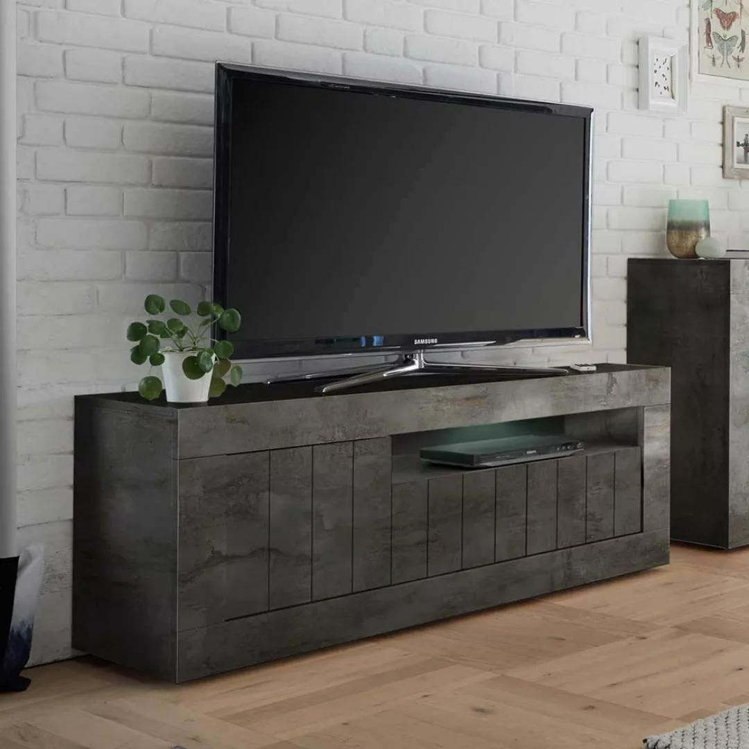 Design TV Board in Dunkelgrau 3-türig günstig online kaufen