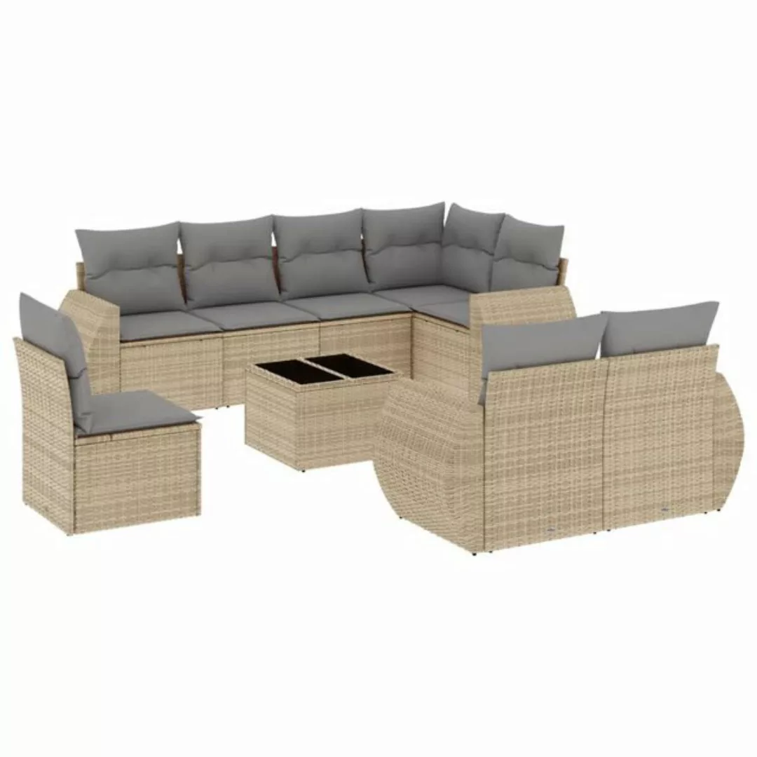 vidaXL Sofaelement 9-tlg. Garten-Sofagarnitur mit Kissen Beige Poly Rattan günstig online kaufen