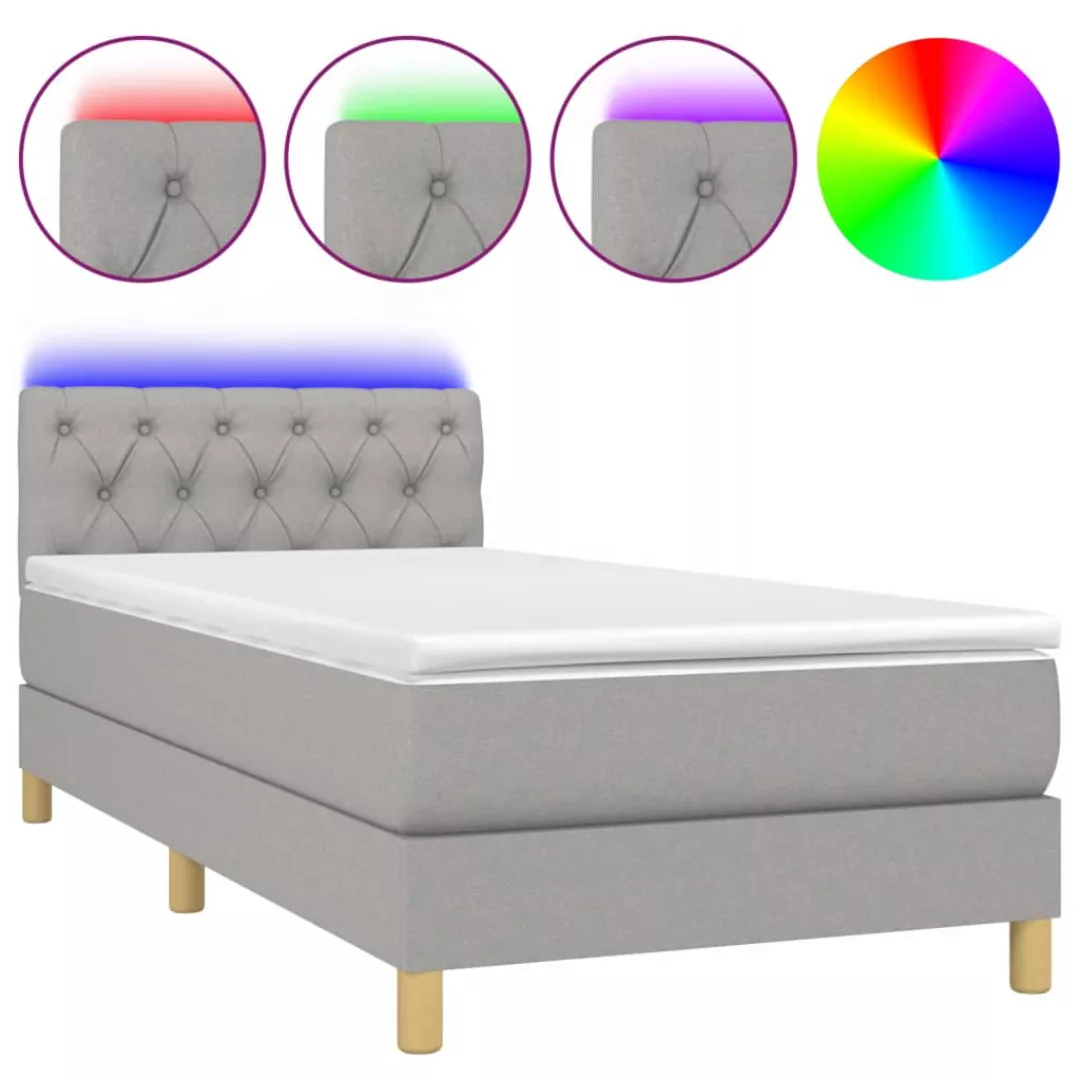 Vidaxl Boxspringbett Mit Matratze & Led Hellgrau 80x200 Cm Stoff günstig online kaufen