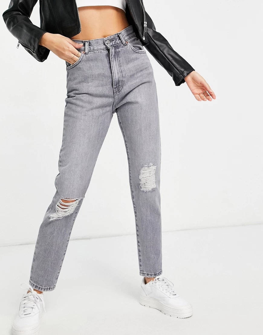 Dr Denim – Nora – Mom-Jeans mit Zierrissen in verwaschenem Grau günstig online kaufen