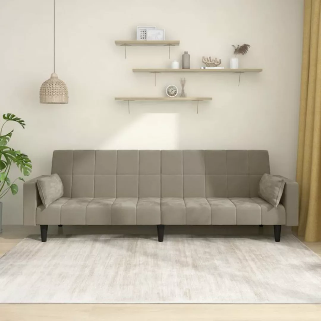 vidaXL Sofa Schlafsofa 2-Sitzer mit 2 Kissen Hellgrau Samt günstig online kaufen