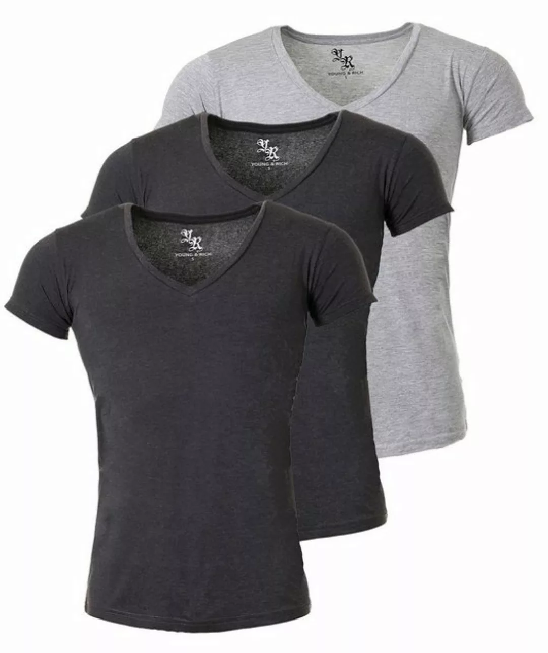 Young & Rich T-Shirt Herren Uni Basic 1315 extra tiefer Ausschnitt 3er Pack günstig online kaufen