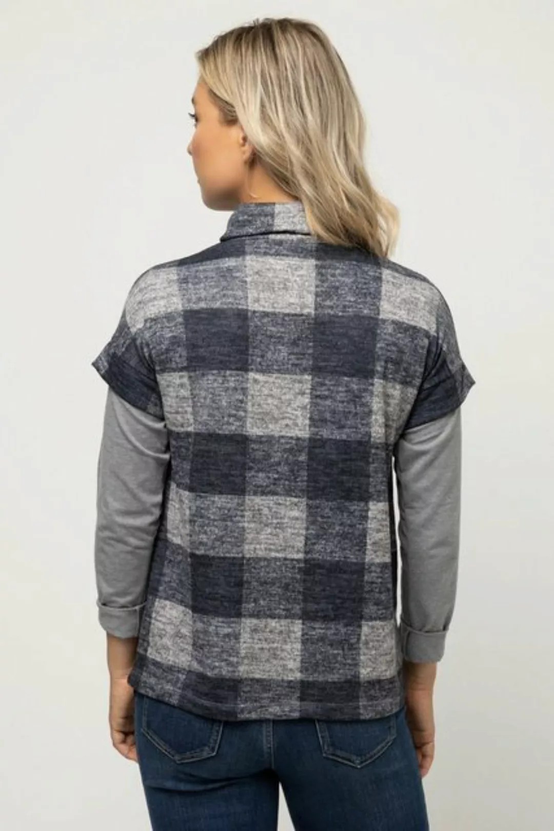 Gina Laura Sweatshirt Pullunder Karo Oversized Stehkragen Halbarm günstig online kaufen