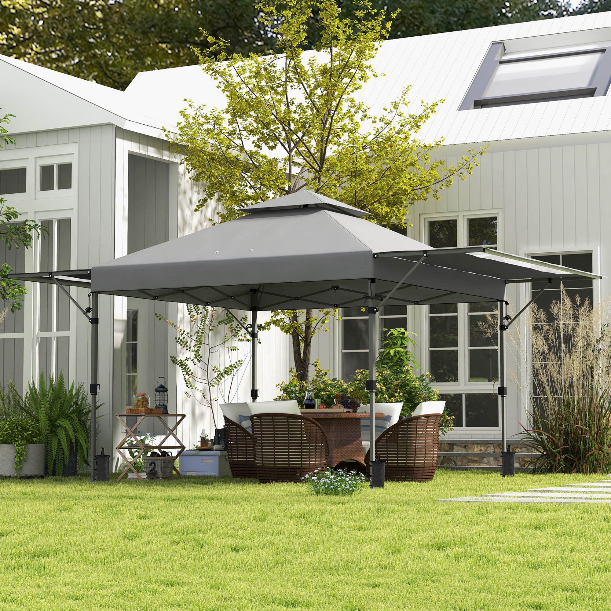 Outsunny Garten Pop-Up Pavillon Faltbar 5 x 3 m, Oxford-Gewebe mit 2 verste günstig online kaufen