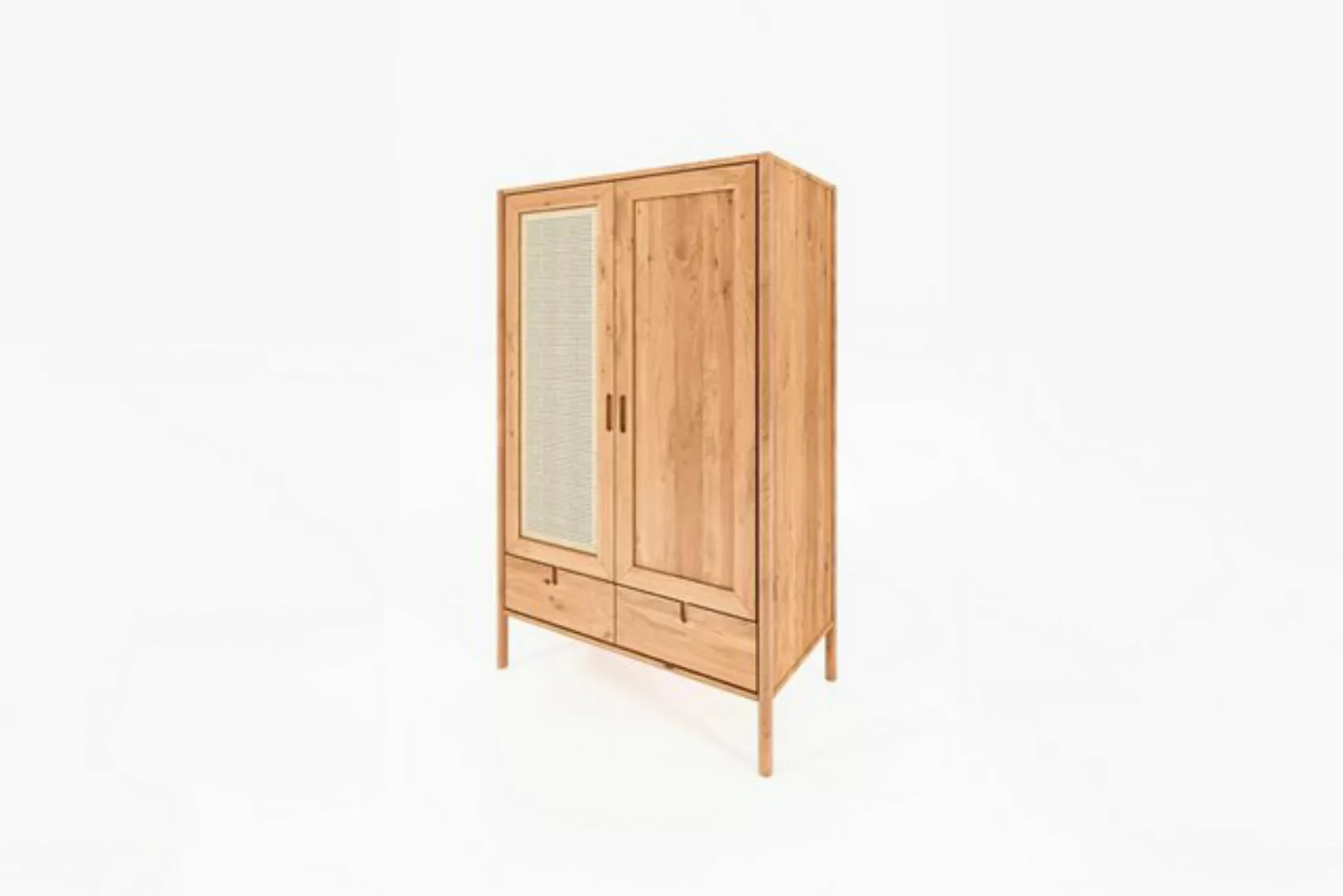 Natur24 Kleiderschrank Kleiderschrank Zola Wildeiche massiv mit Rattan 108x günstig online kaufen