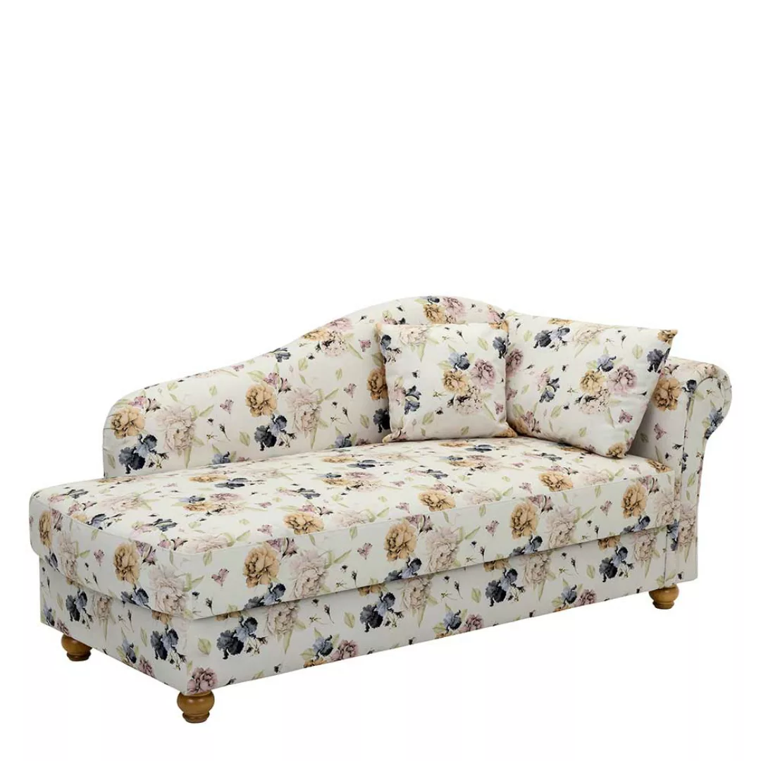 Landhaus Sofa Recamiere in Beige - Bunt Blumen Motiv 188 cm breit günstig online kaufen