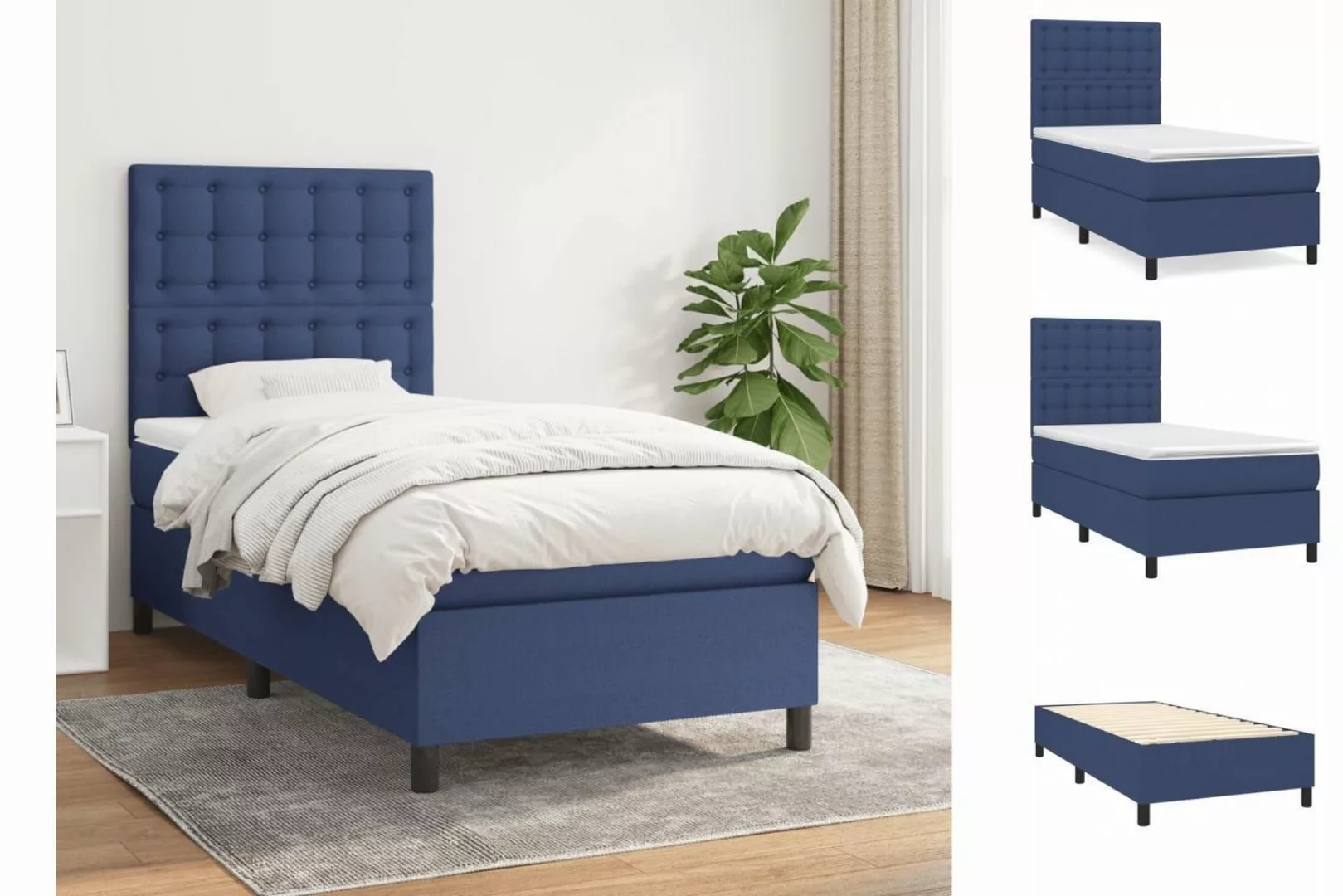 vidaXL Bettgestell Boxspringbett mit Matratze Blau 90x190 cm Stoff Bett Bet günstig online kaufen