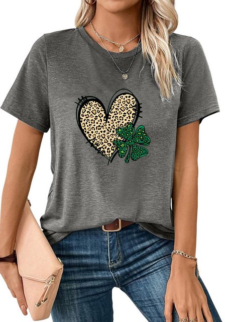 PYL Kurzarmshirt Damen Sommer St. Patricks Tag Kurzarmbluse Locker Herz Pri günstig online kaufen