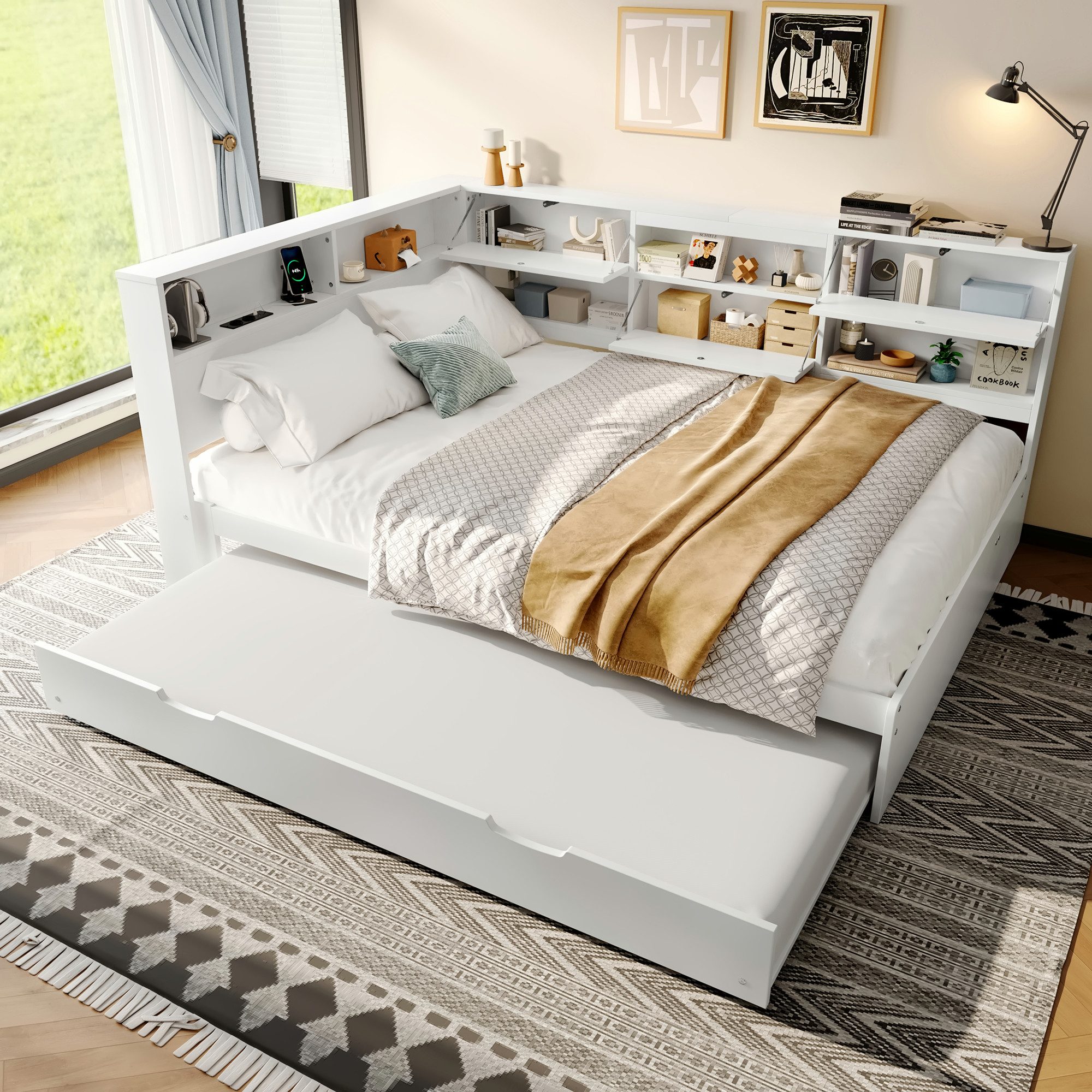 Flieks Daybett, Holzbett 140x200cm mit Ausziehbett günstig online kaufen