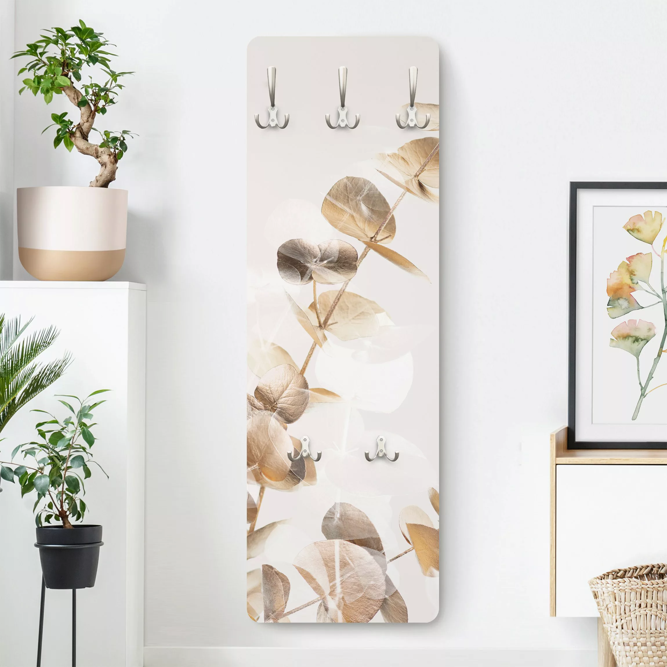 Wandgarderobe Goldene Eukalyptuszweige mit Weiß I günstig online kaufen