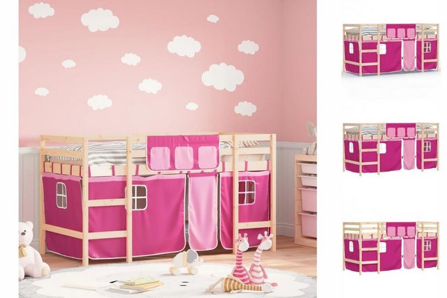 vidaXL Kinderbett Kinderhochbett mit Vorhängen Rosa 90x190 cm Massivholz Ki günstig online kaufen