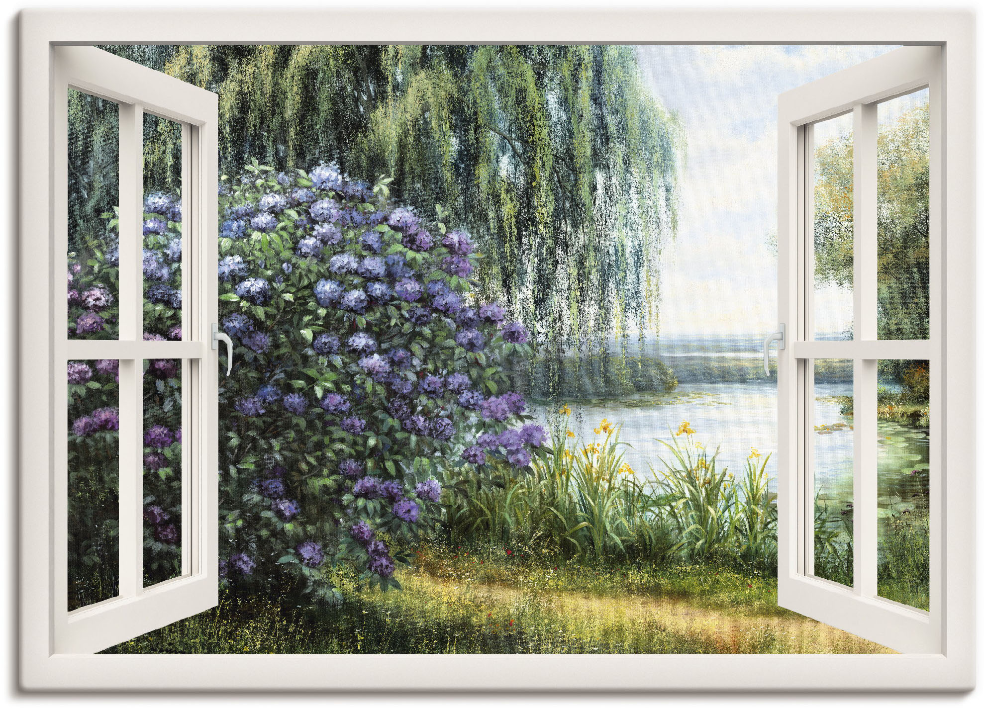Artland Wandbild "Hortensien am See", Fensterblick, (1 St.), als Leinwandbi günstig online kaufen