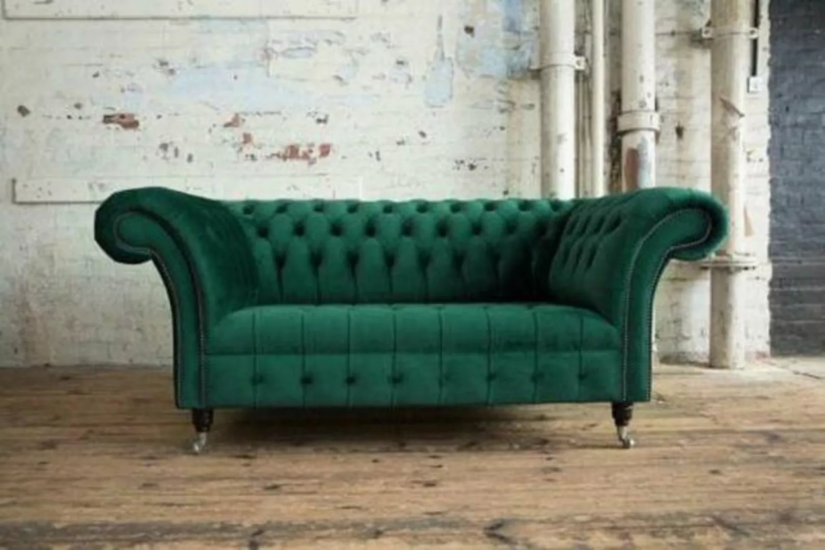 JVmoebel Sofa Grüne Designer Couch 2 Sitzer Chesterfield Samt Stoff Textil, günstig online kaufen