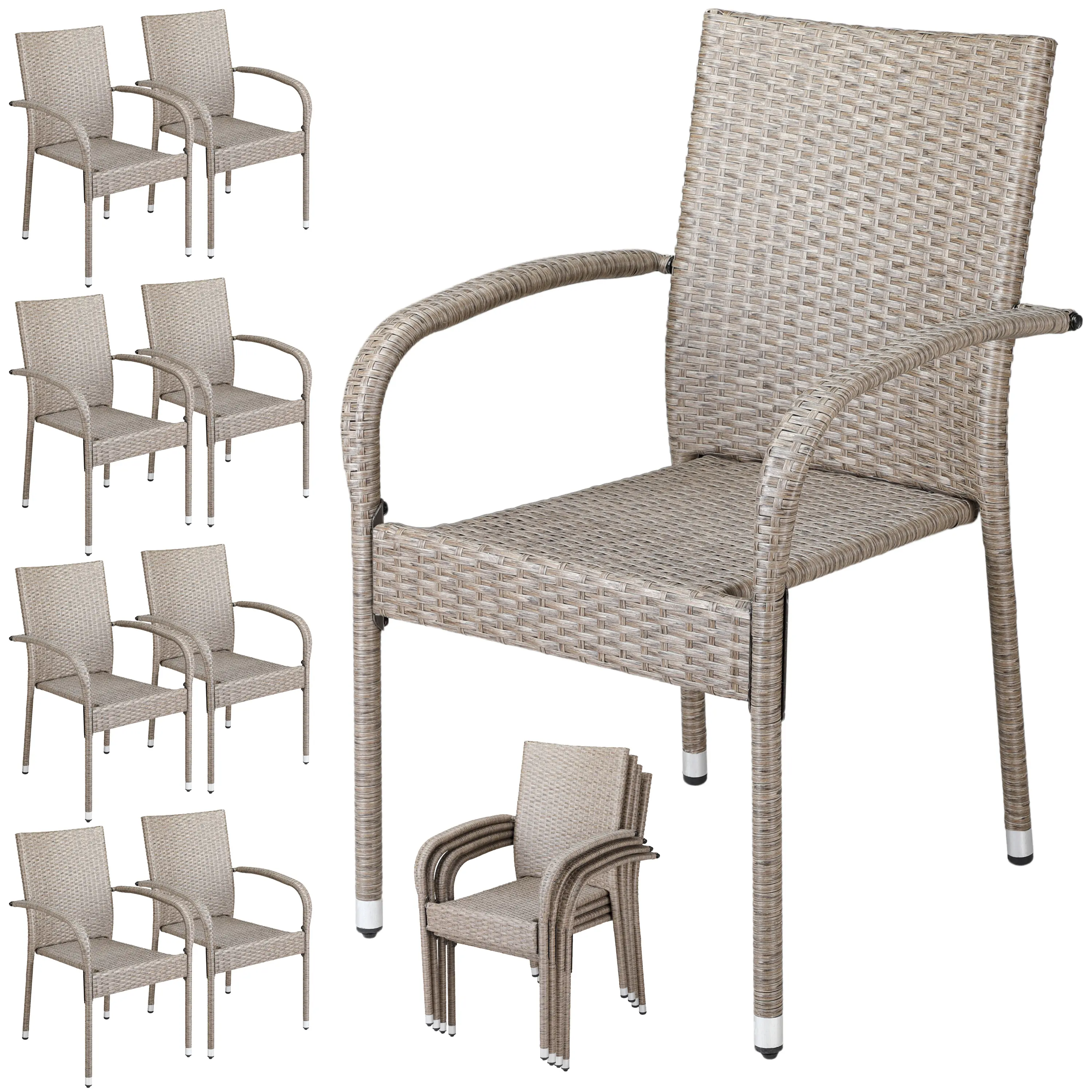 Polyrattan Stapelstuhl Comfort 8er-Set Creme günstig online kaufen