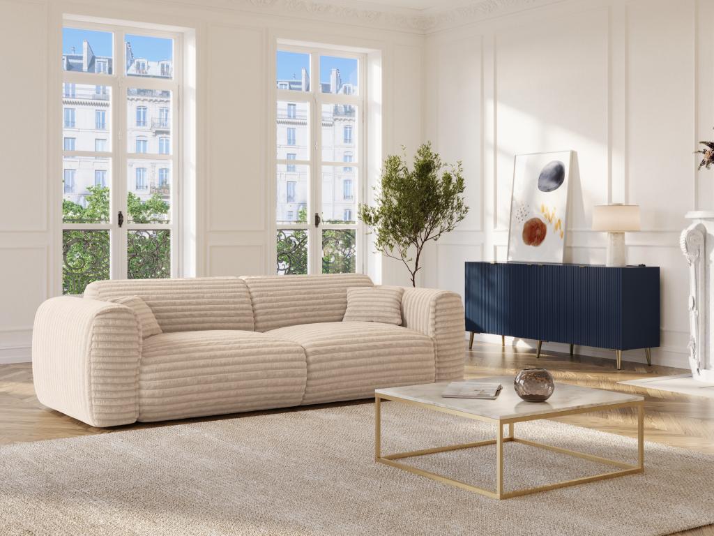 Sofa 4-Sitzer mit Matratze - grob gerippter Cord - Beige - POGNIA günstig online kaufen