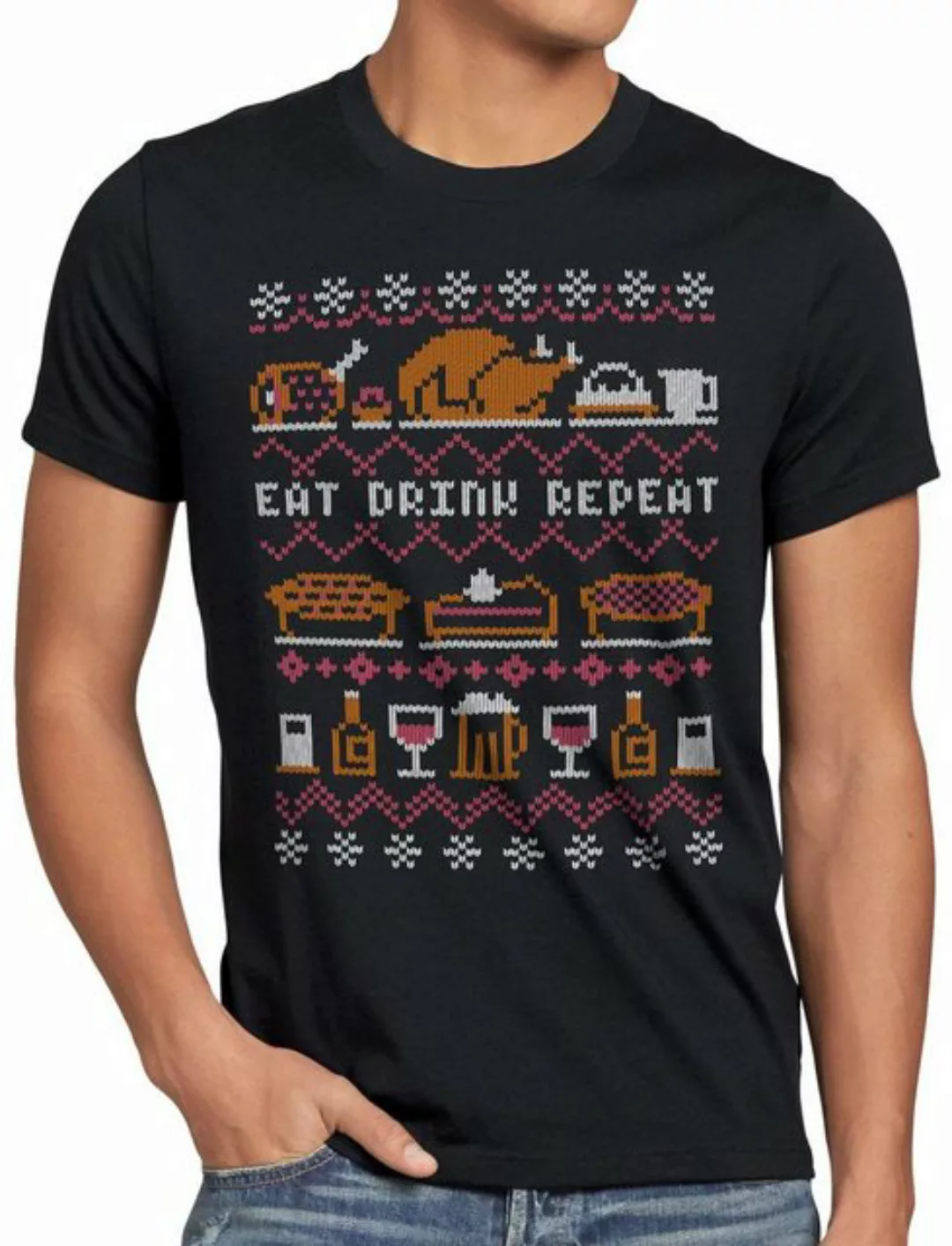 Print-Shirt Herren T-Shirt Eat Drink Repeat Ugly Sweater weihnachtsessen fr günstig online kaufen