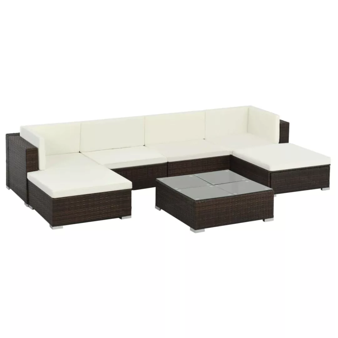 7-tlg. Garten-lounge-set Mit Auflagen Poly Rattan Braun günstig online kaufen