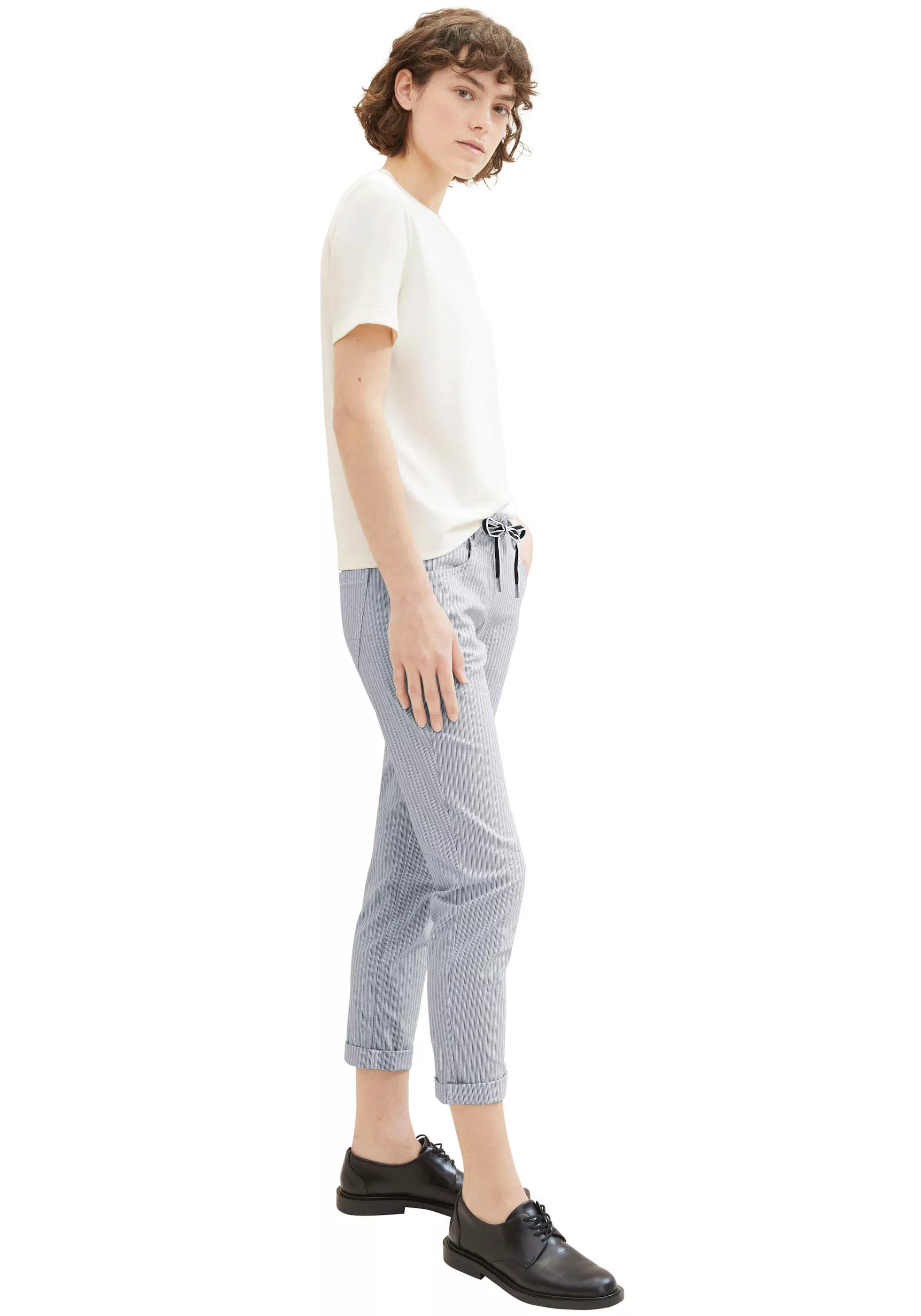 Tom Tailor Damen Hose TAPERED RELAXED - Relaxed Fit - Gestreift günstig online kaufen