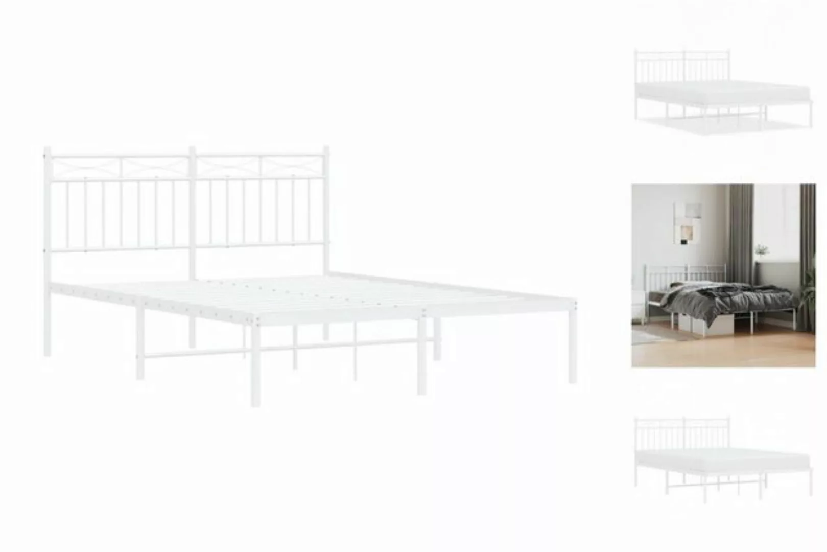 vidaXL Bettgestell Bettrahmen mit Kopfteil Metall Weiß 140x200 cm Bett Bett günstig online kaufen