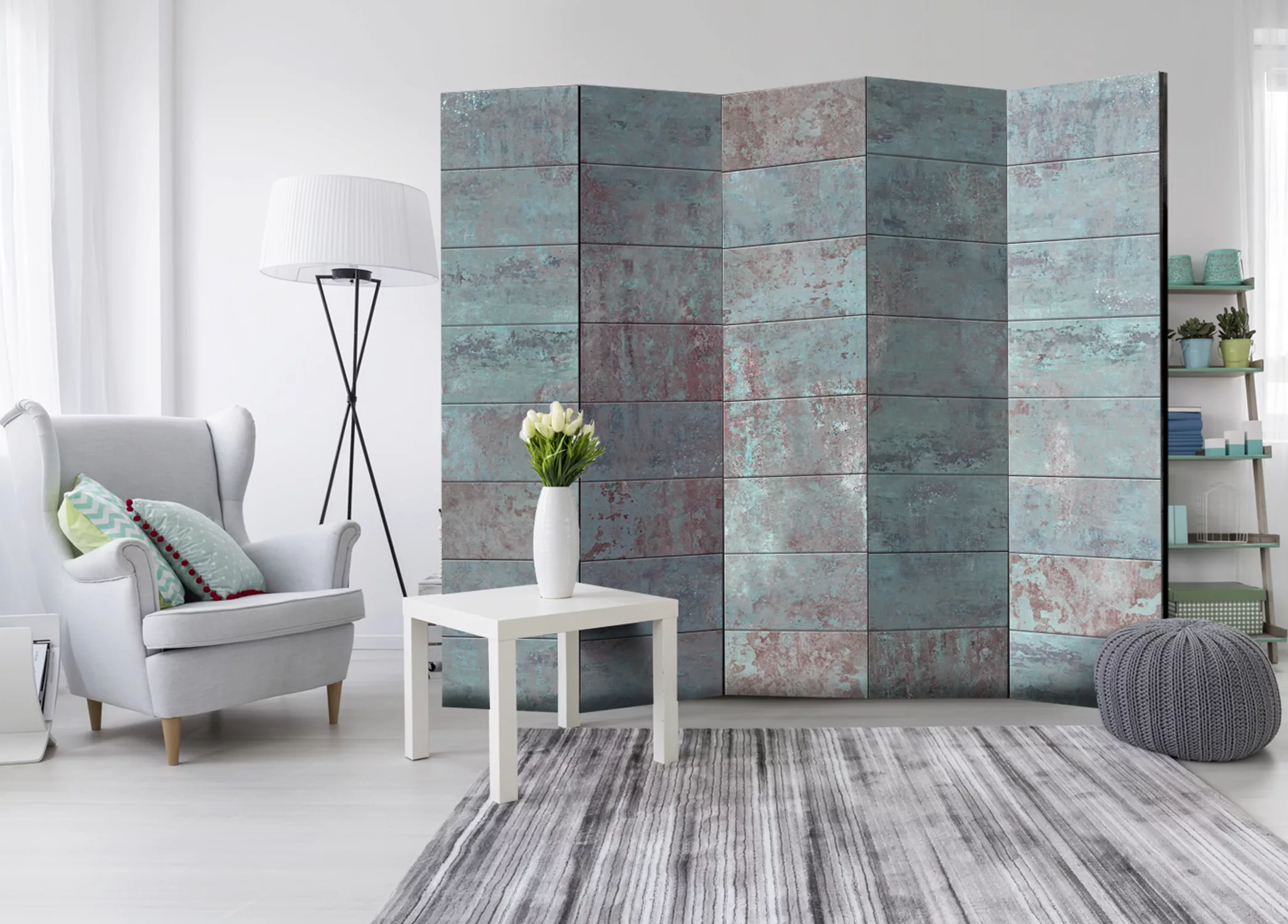 5-teiliges Paravent - Turquoise Concrete Ii [room Dividers] günstig online kaufen