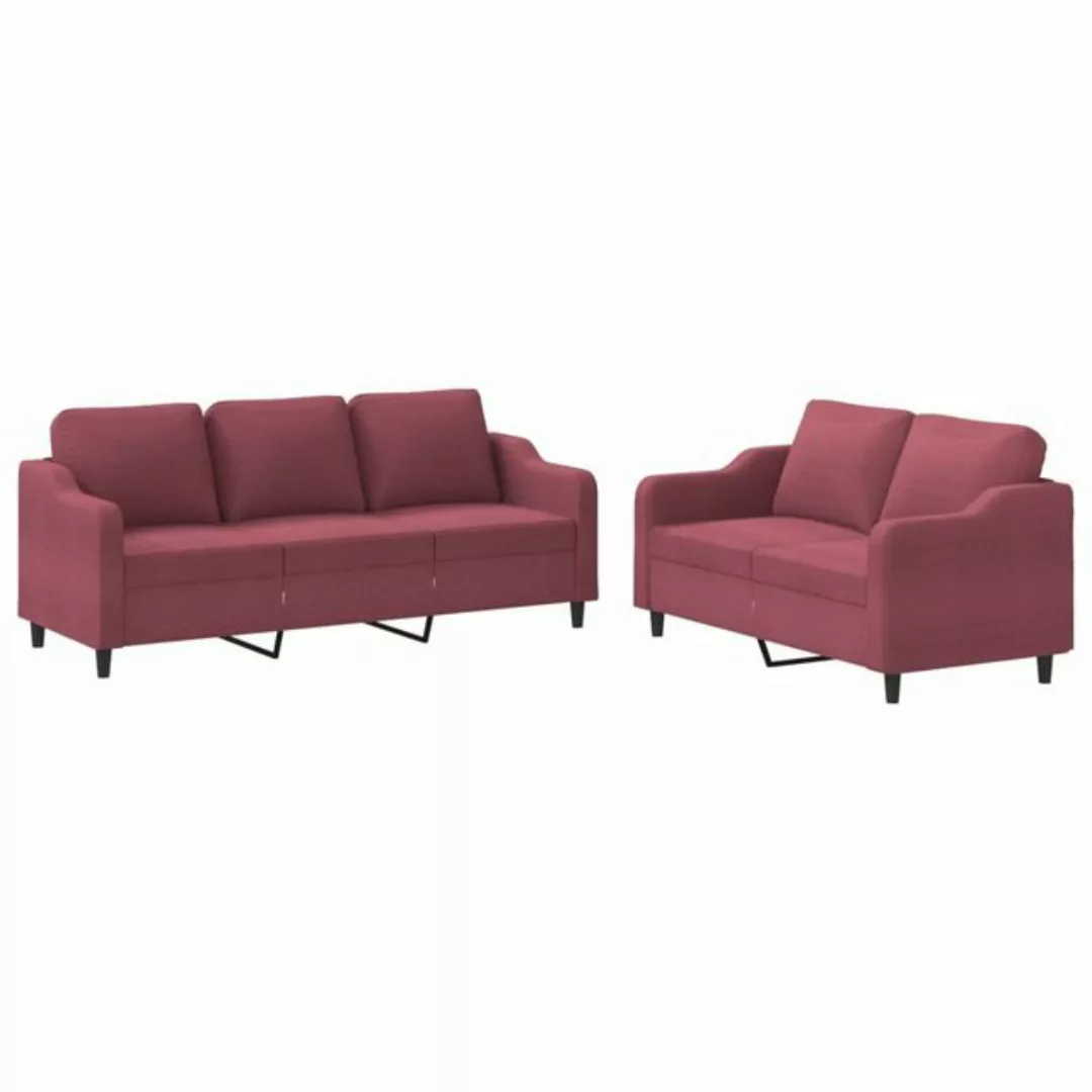 vidaXL Sofa 2-tlg. Sofagarnitur mit Kissen Weinrot Stoff günstig online kaufen