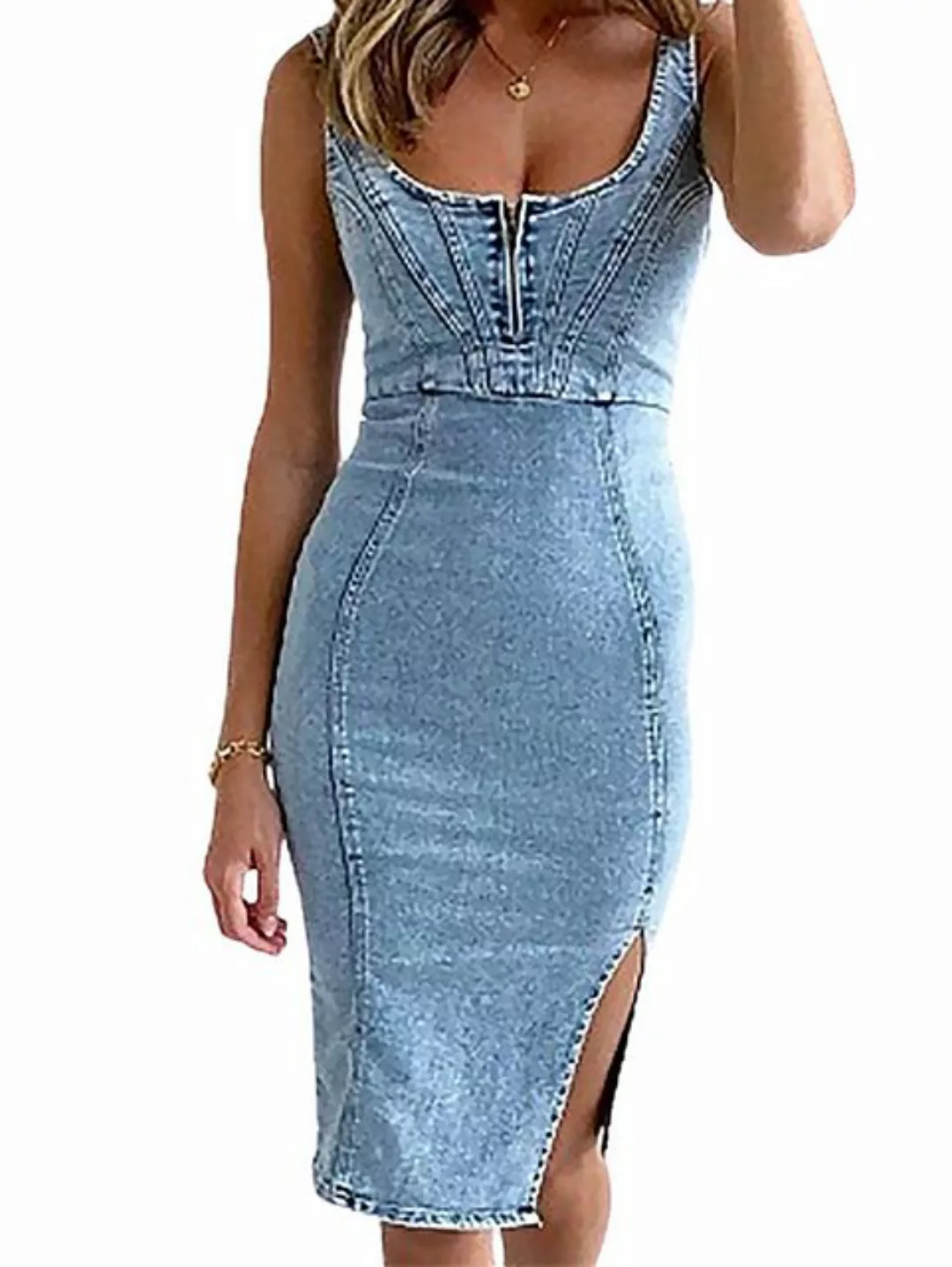 ZWY Jeanskleid Jeanskleid mit Hosenträgerbund,jeansrock damen knielang,somm günstig online kaufen