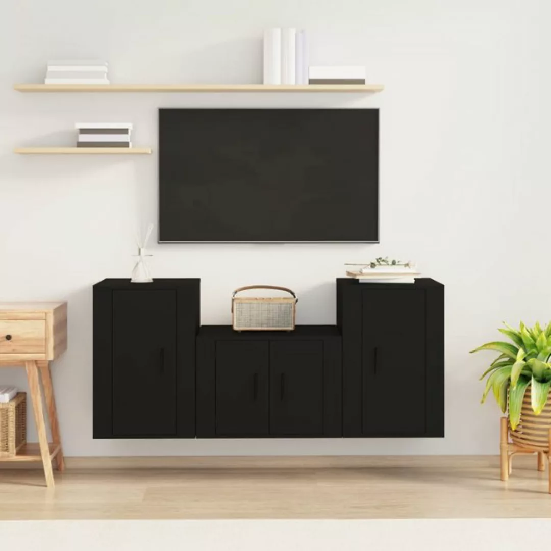 vidaXL TV-Schrank 3-tlg TV-Schrank-Set Schwarz Spanplatte TV-Lowboard Ferns günstig online kaufen