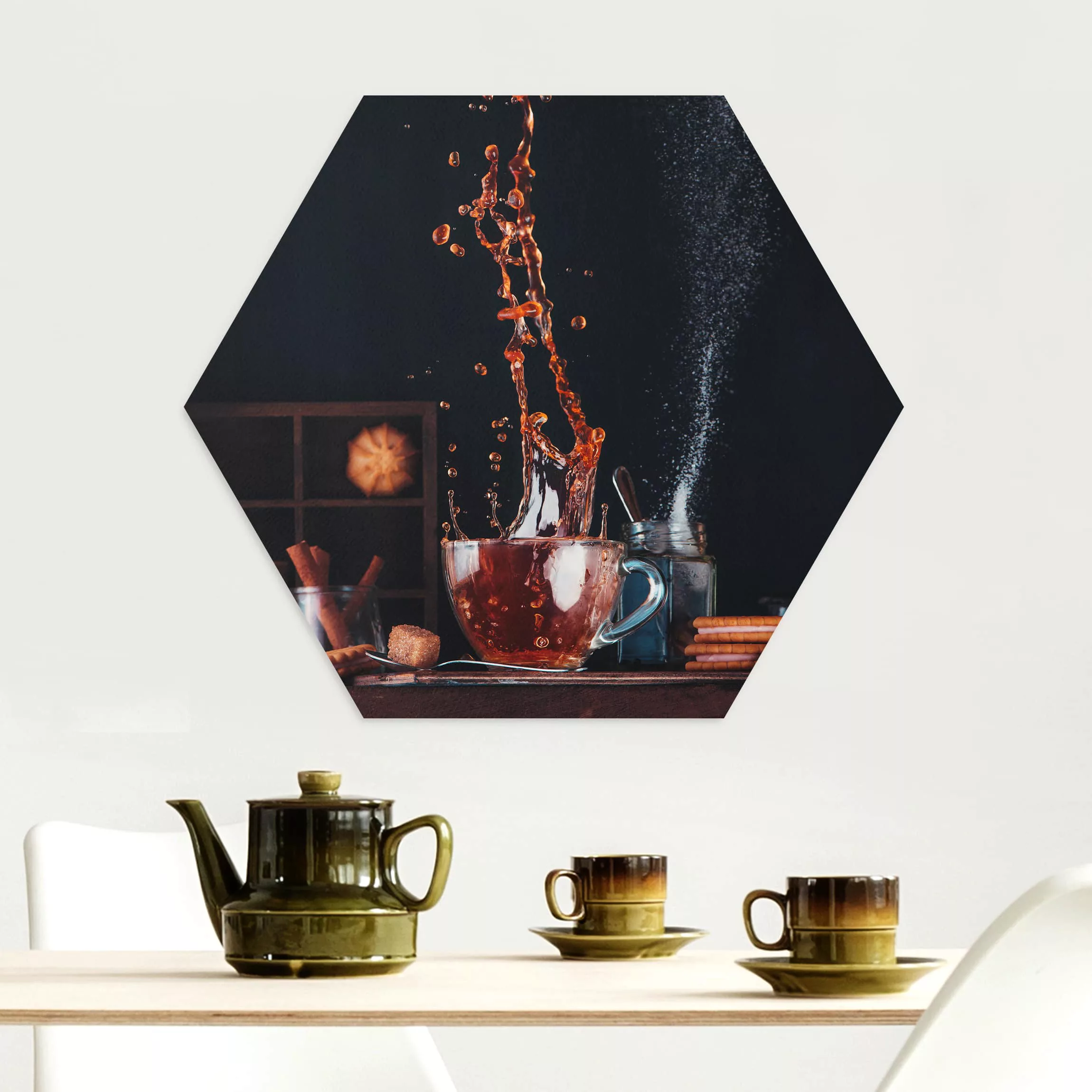 Hexagon-Alu-Dibond Bild Küche Tee Komposition günstig online kaufen
