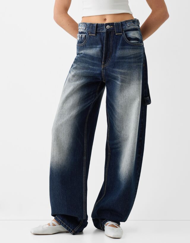 Bershka Baggy-Jeans Im Workwear-Look Damen 40 Marinenblau günstig online kaufen