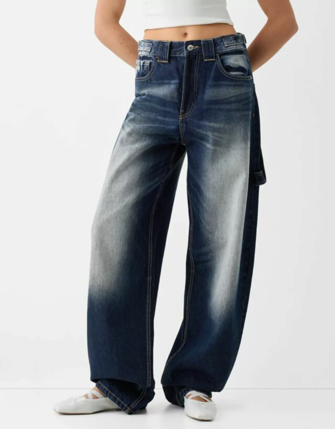 Bershka Baggy-Jeans Im Workwear-Look Damen 44 Marinenblau günstig online kaufen