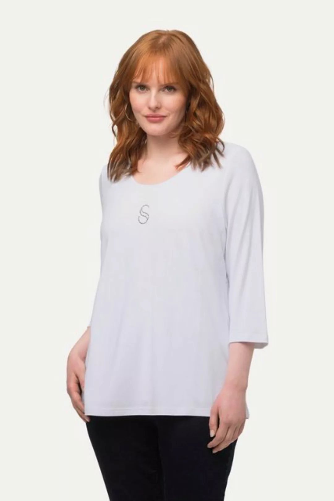 Ulla Popken Rundhalsshirt Shirt Ziersteine Classic Rundhals 3/4-Arm günstig online kaufen