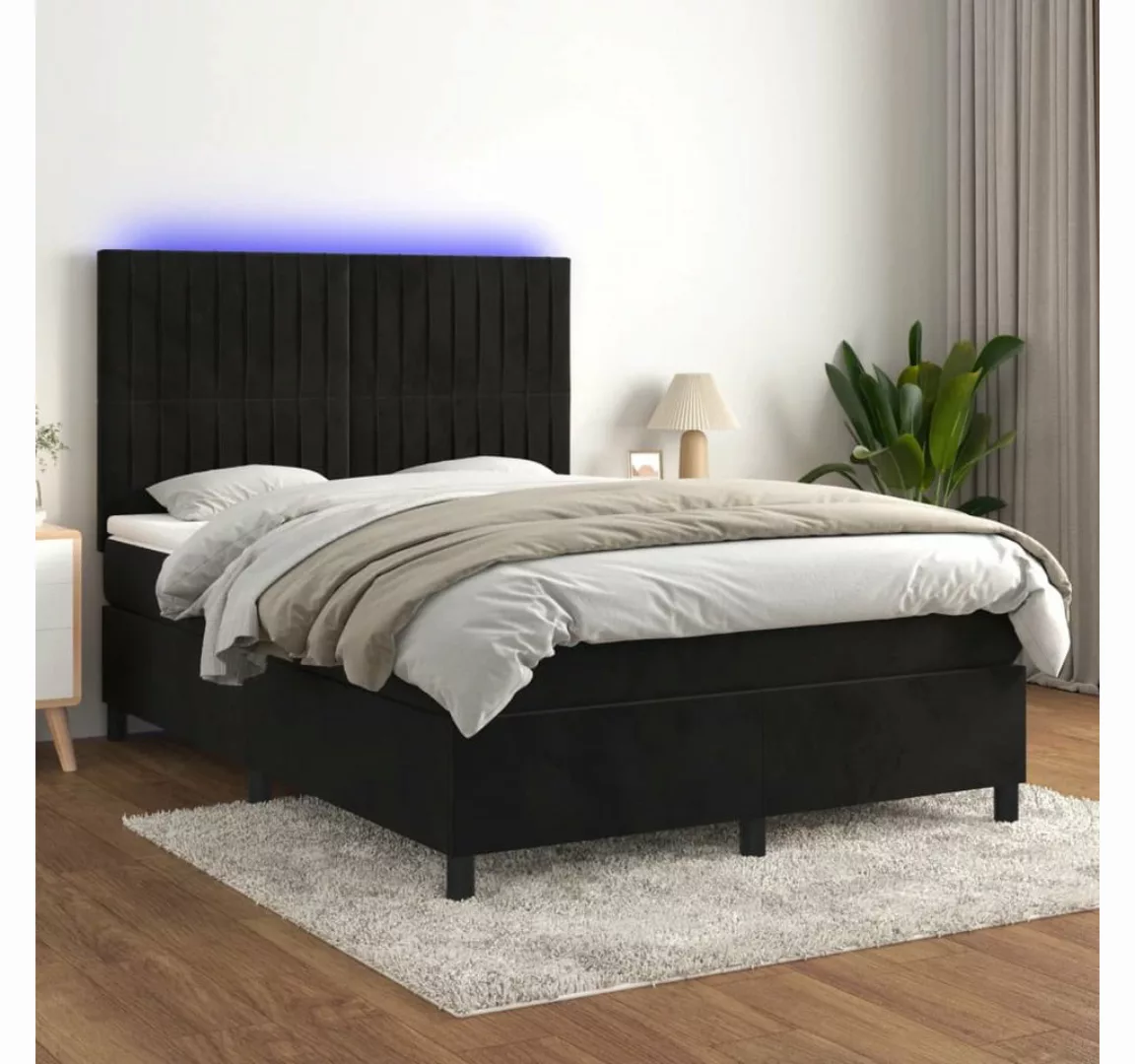 vidaXL Boxspringbett Boxspringbett mit Matratze & LED Samt (140 x 200 cm, S günstig online kaufen