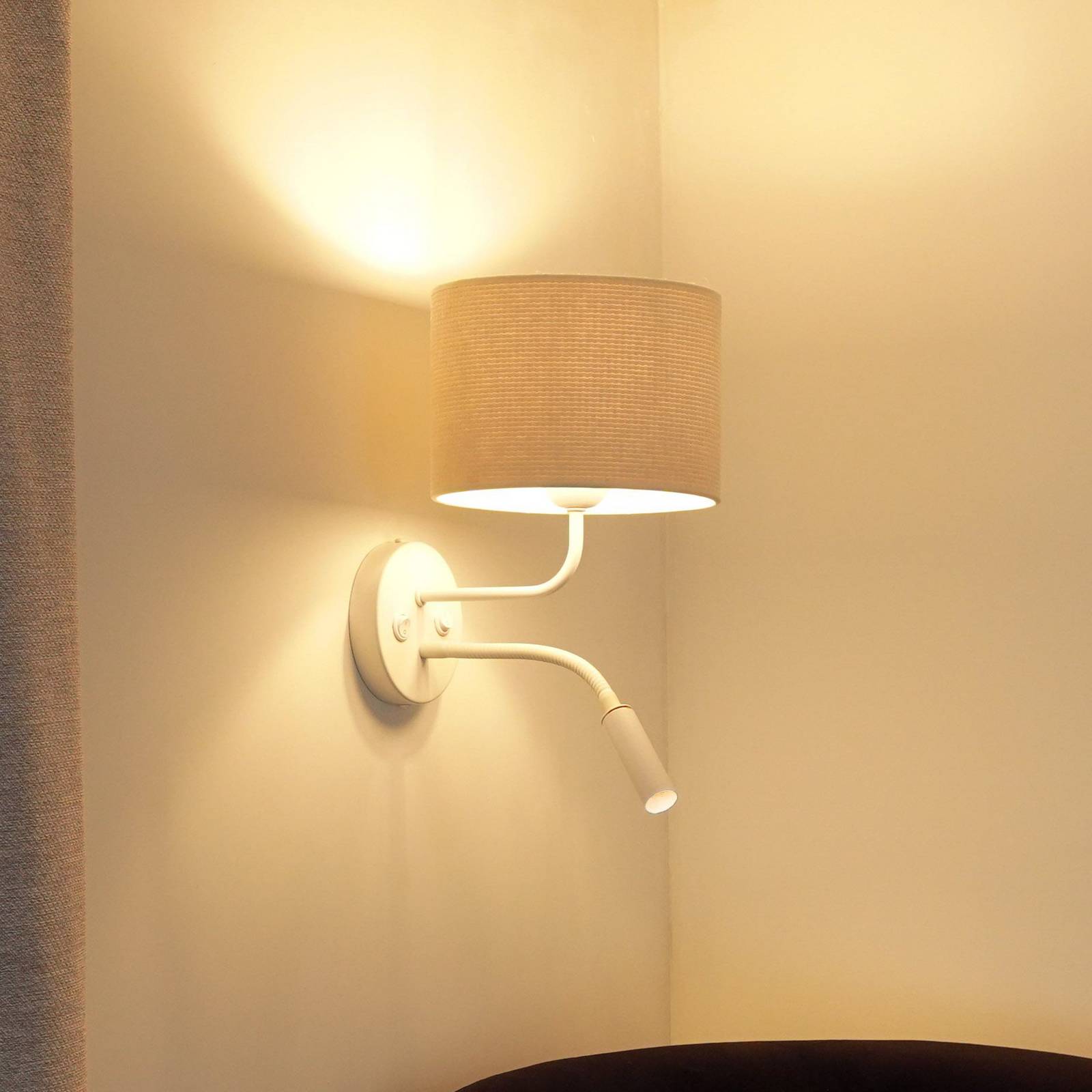 Wandleuchte Roller, Cord weiß, weiß, mit Leselicht günstig online kaufen