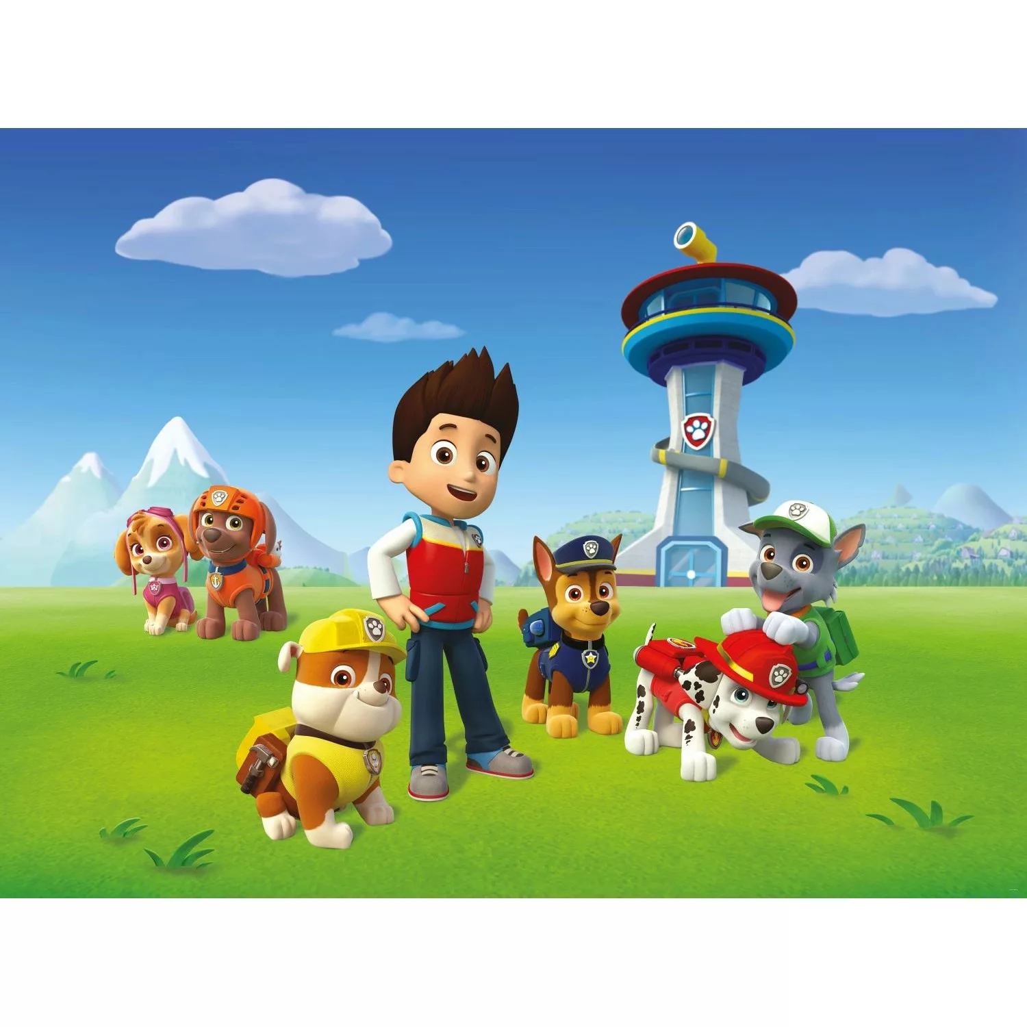 Sanders & Sanders Fototapete Paw Patrol Blau Grün und Rot 360 x 270 cm 6005 günstig online kaufen